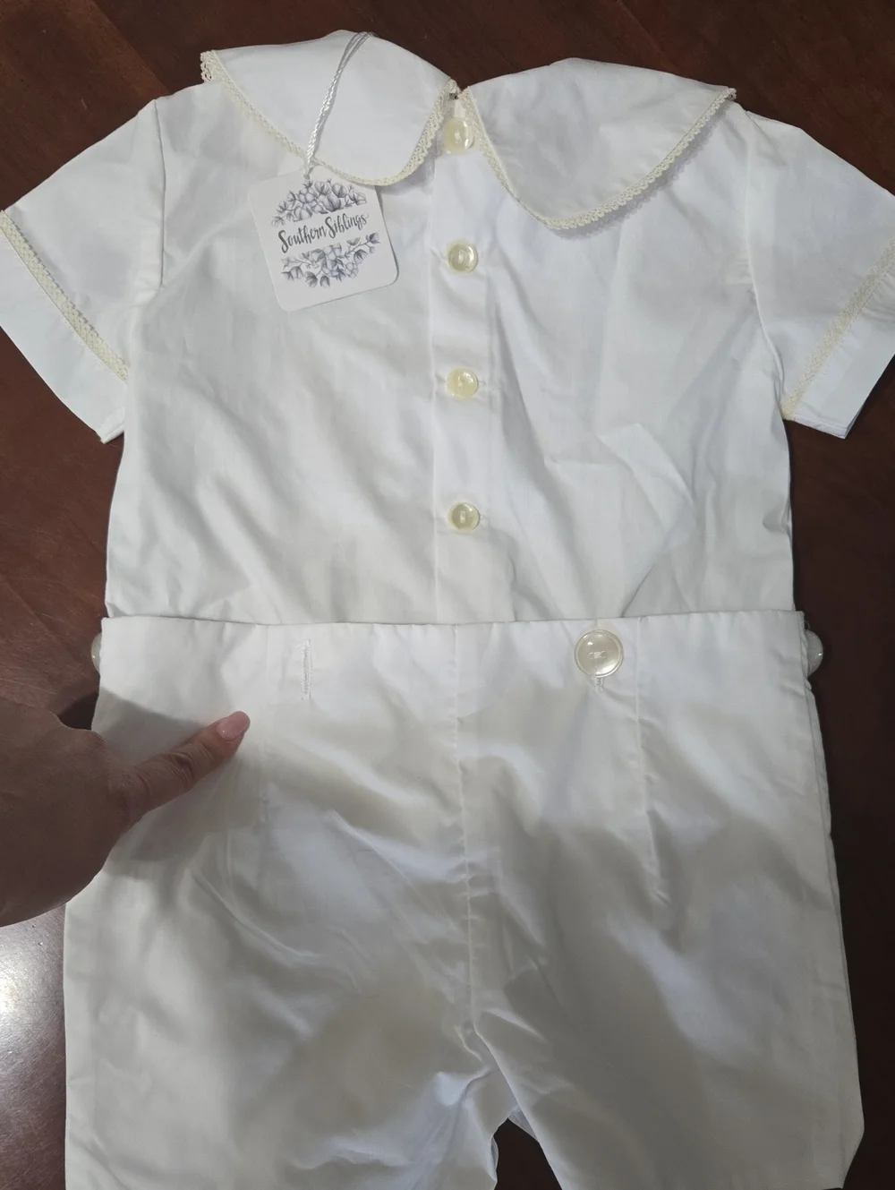 Southern Siblings Heirloom Button On Romper Short Set 18m